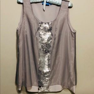 Vera Wang Layered sleeveless top; sequin detail